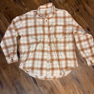 Aeropostale Tan and Cream Plaid Women's Button Down Shirt